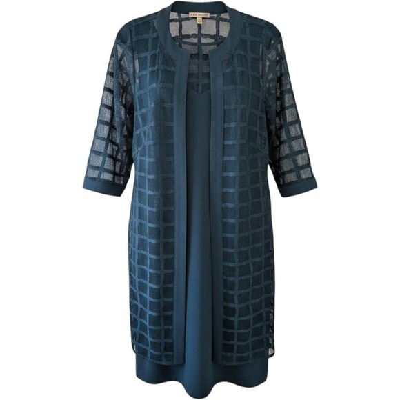 Maya Brooke Dresses & Skirts - Maya Brooke Teal Green Sheath Dress and Lace Duster Jacket Set Plus Size 16W